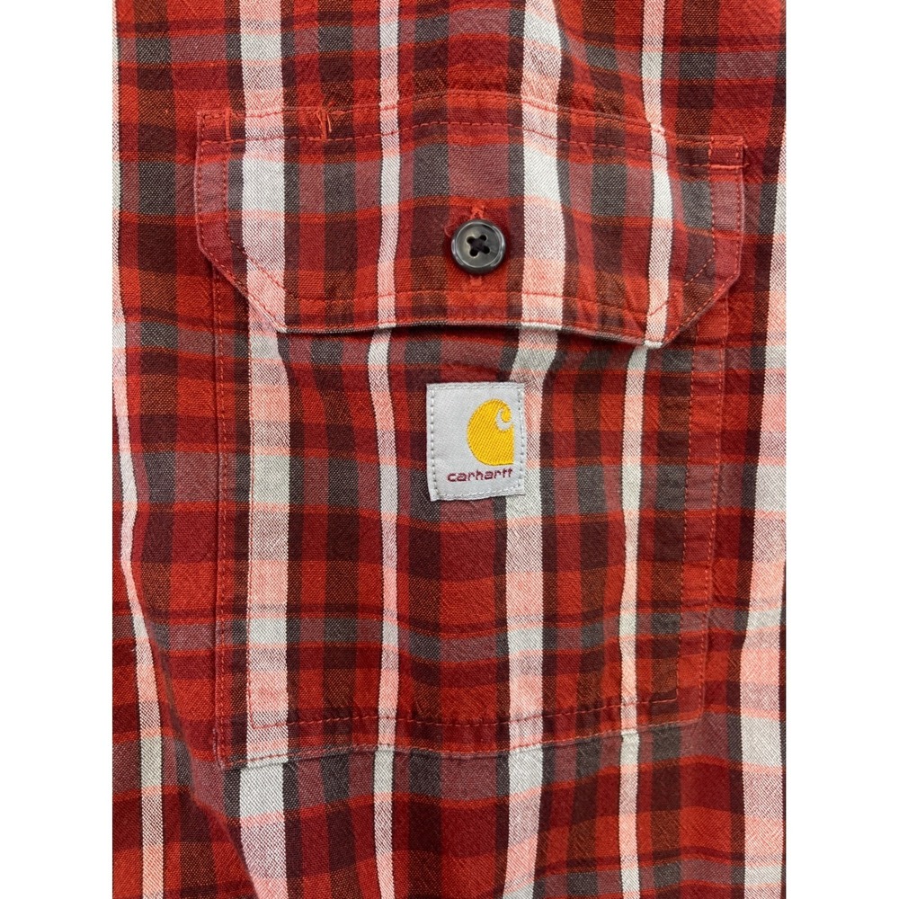 Carhartt Button Down Shirt Mens XL Red Excellent Loose Fit Plaid TW4625-M - Picture 4 of 12